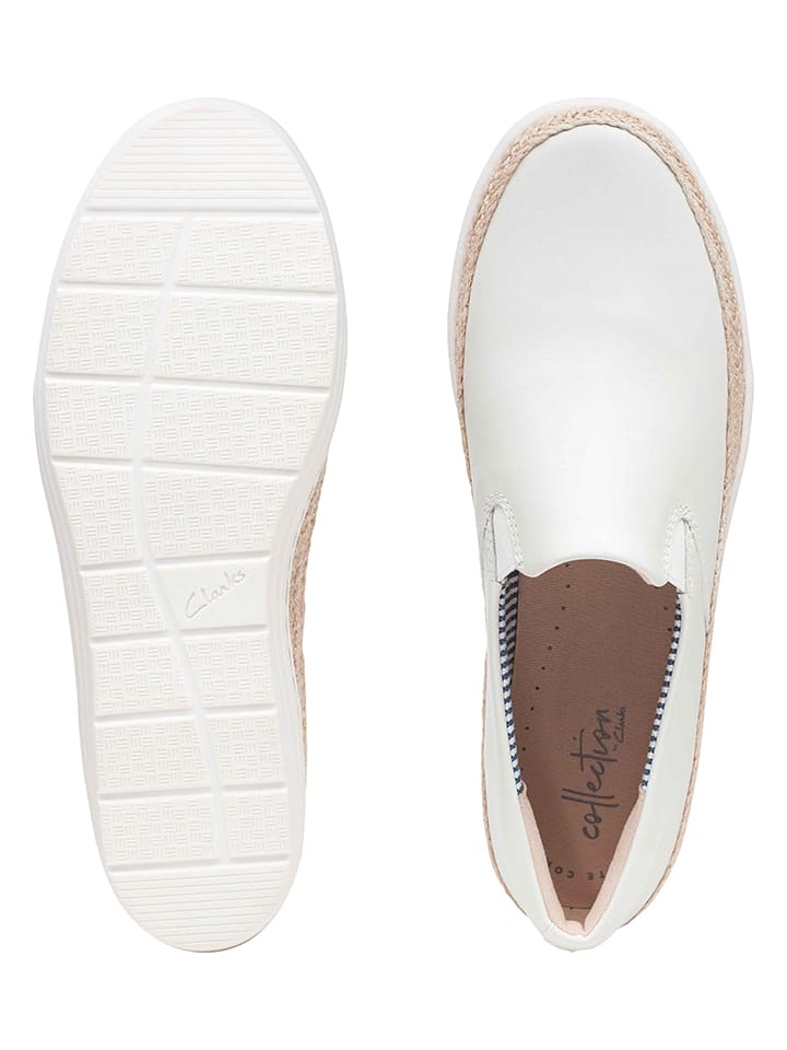 Clarks Leder-Slipper in Weiß günstig kaufen