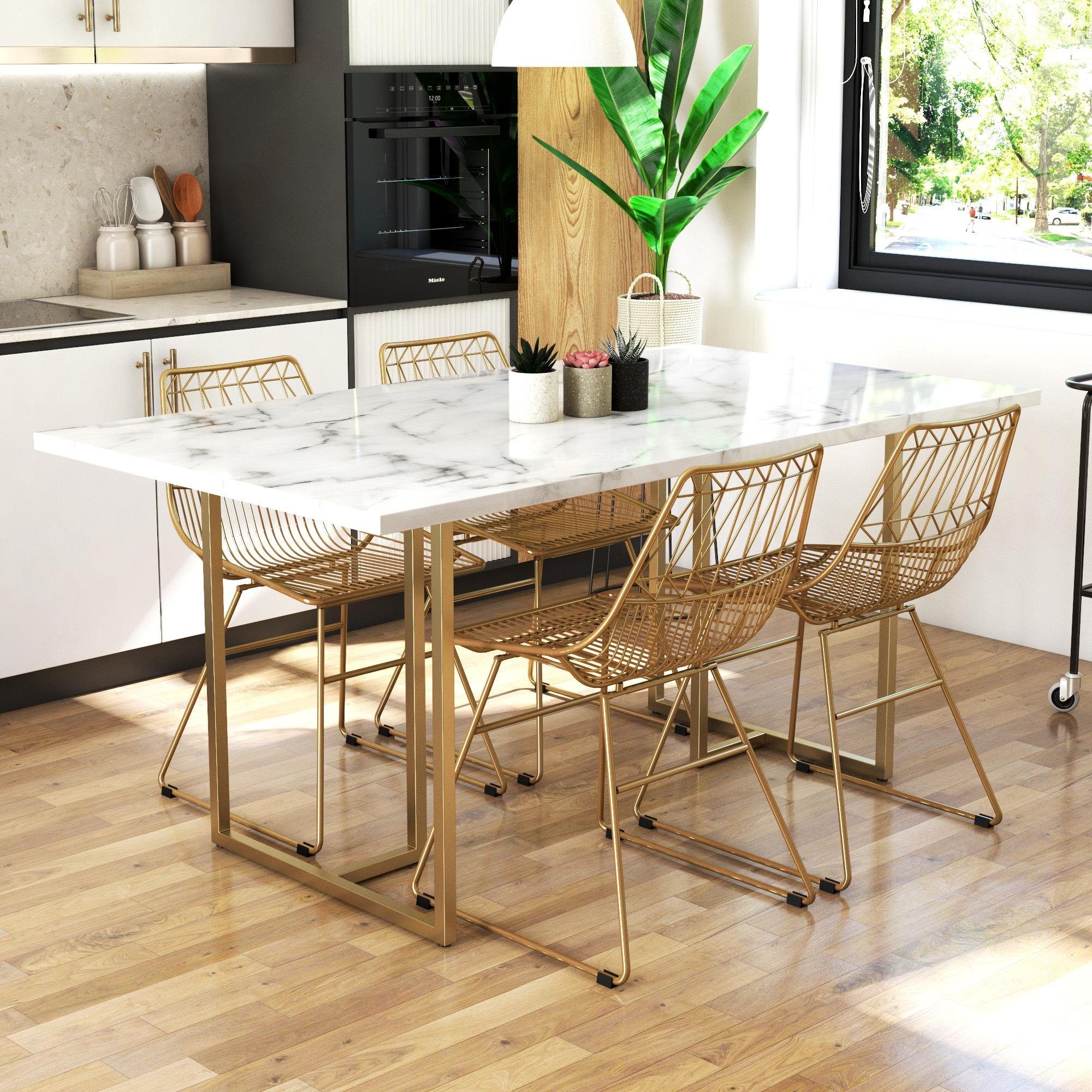 loft24 Esstisch Astor, Tisch in Marmoroptik mit Metallgestell, Breite 162,5 cm
