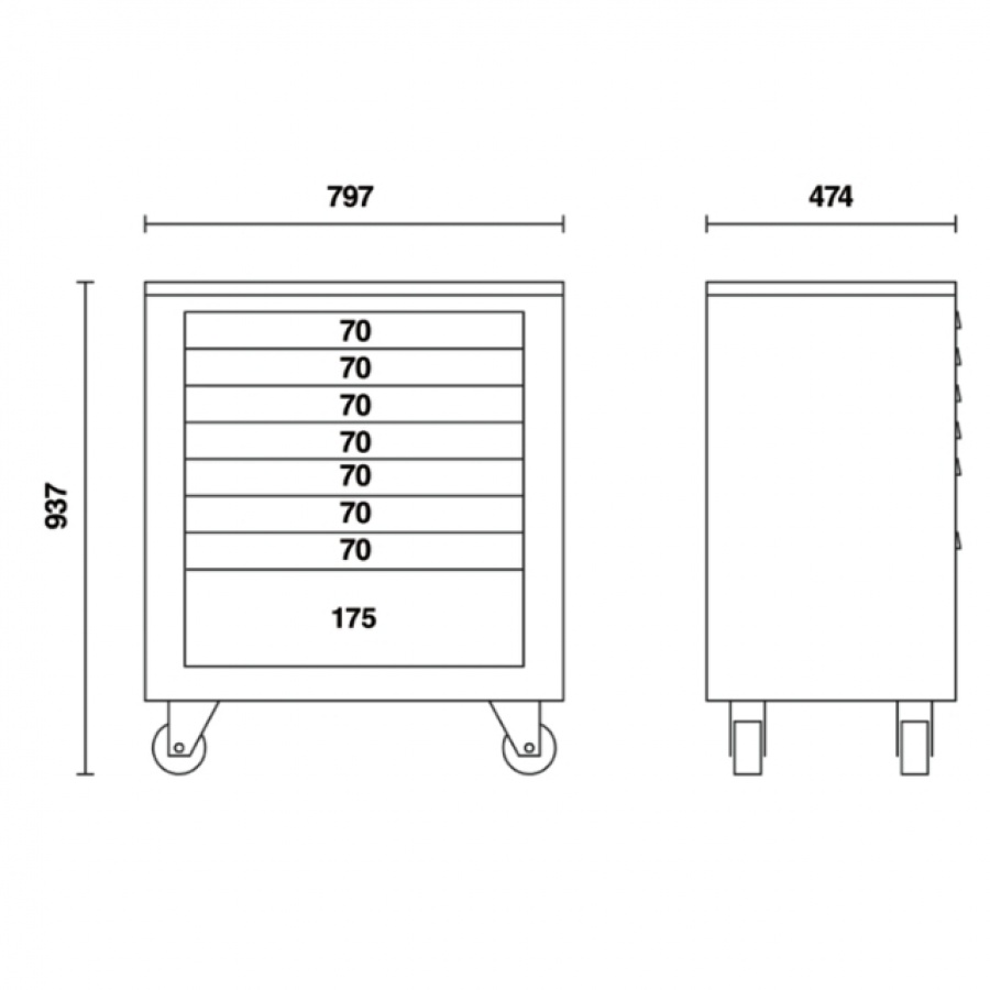 Įrankių vežimėlis su 8 stalčiais Beta 055000206 - 79,7x93,7x47,4 cm