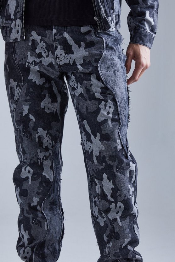 Gespleißte Camouflage Jeans mit geradem Bein