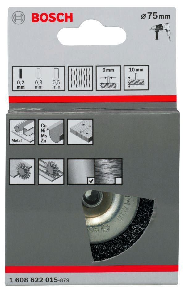 Bosch Blue Accessories 1608622015 Skivebørste 75 mm bølget 6 mm skaft