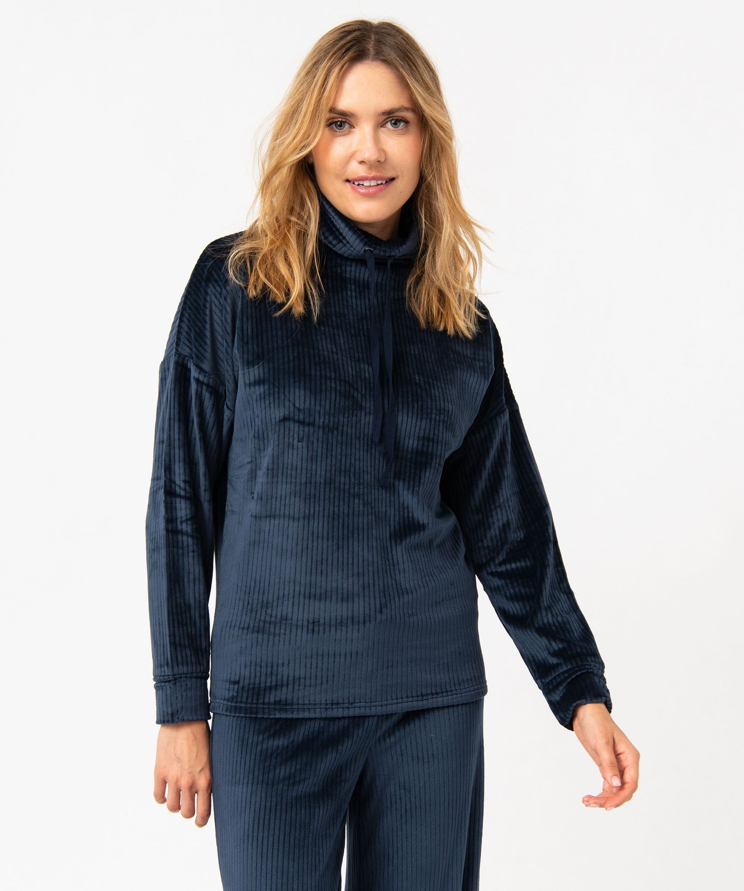 Haut de pyjama en velours ctelé femme bleu fonce | GEMO
