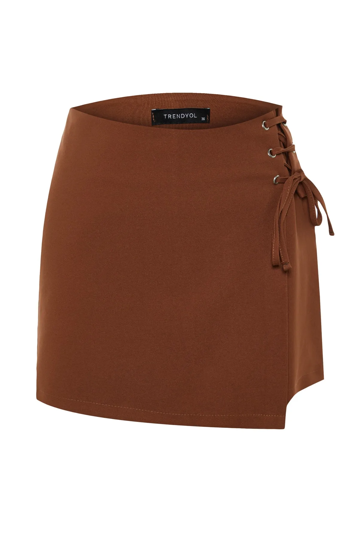 Trendyol Collection  Brauner gewebter Shortsrock mit Einfassung und Ösendetail TWOAW21SR0038