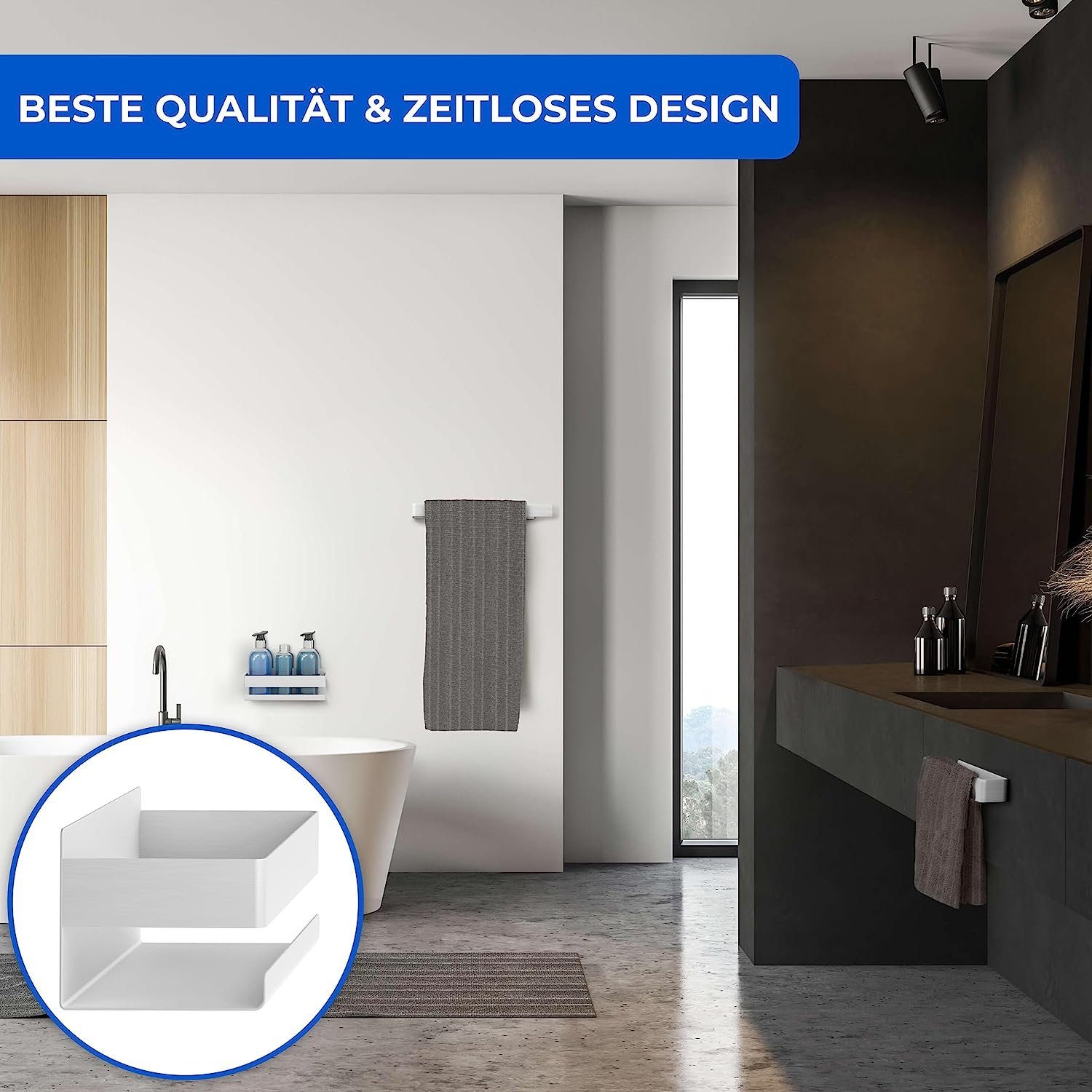 LIEBHEIM Duschablage Duschkorb Badregal ohne Bohren - TESA Montage Aluminium/Edelstahl