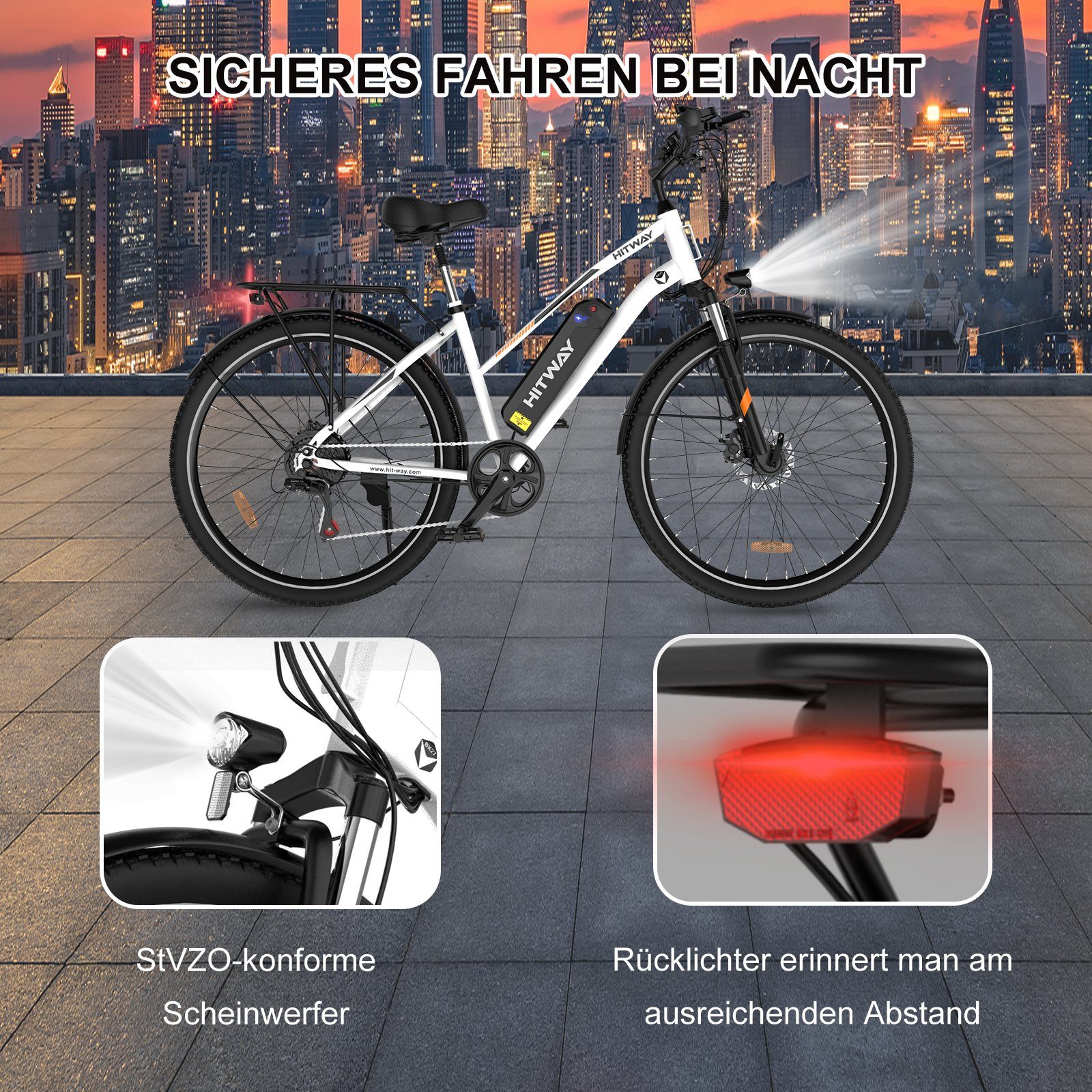 HITWAY E-Bike 28 Zoll Elektrofahrrad,250W/36V/12Ah,MTB,Shimano, 7 Gang SHIMANO, Kettenschaltung, Heckmotor, Elektrofahrrad für Damen und Herren 170 - 190 cm, innerhalb der StVZO