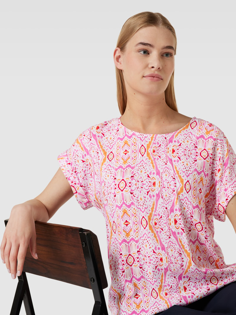 Blusenshirt aus reiner Viskose mit fixierten Armumschlägen in pink