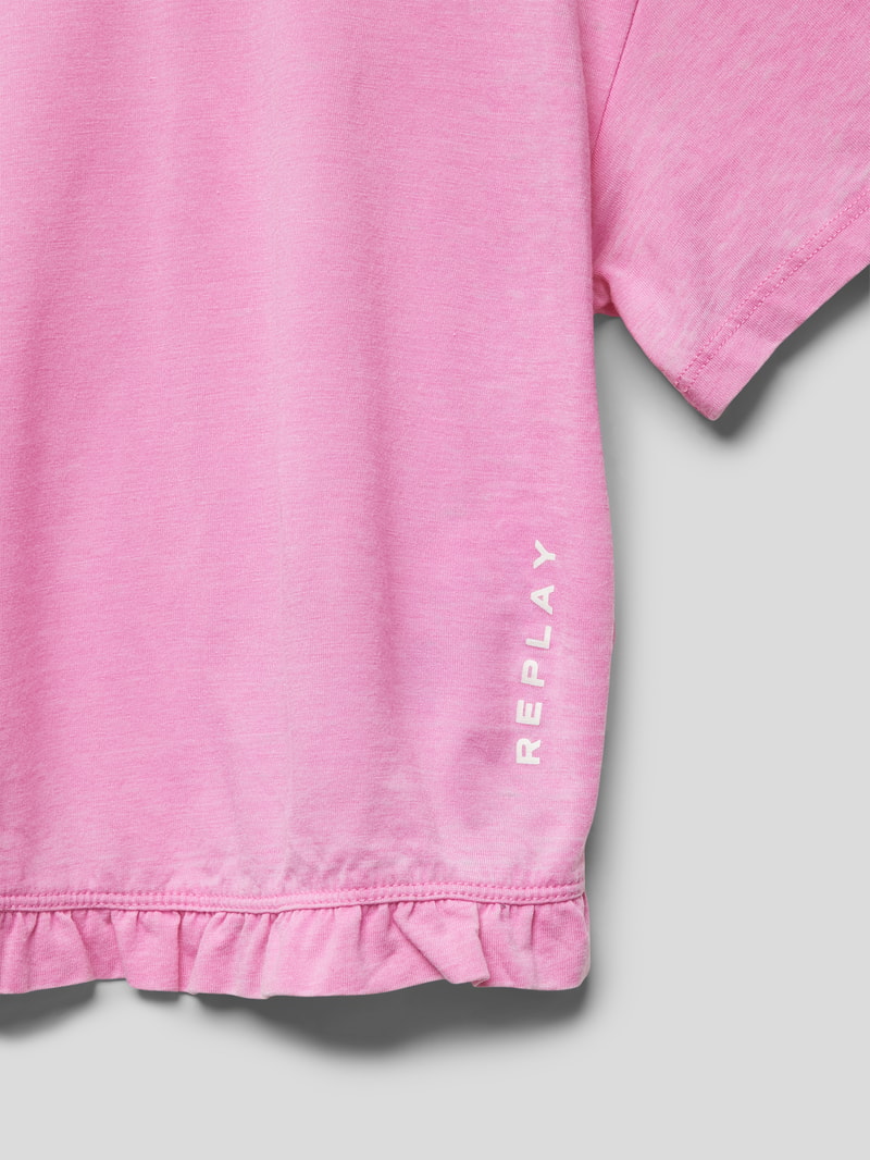 Cropped T-Shirt mit geripptem Rundhalsausschnitt in pink