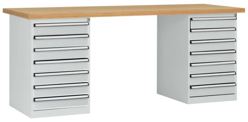 Manuflex Werkbanksystem Combi Modell 3 Multiplex, Stahl  Lichtgrau 2.000 x 700 x 840 mm