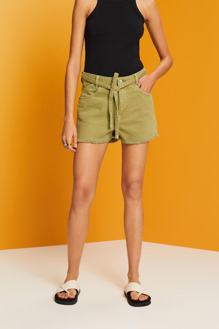 Denimshorts mit hohem Bund zum Binden