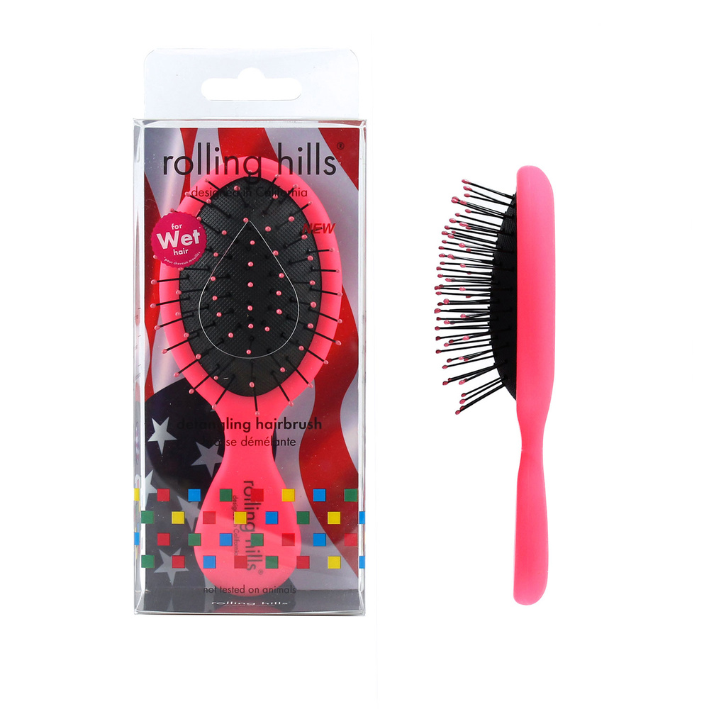 rolling hills Detangling Hairbrush Pink- For Wet Hair- Mini Brosse démêlante