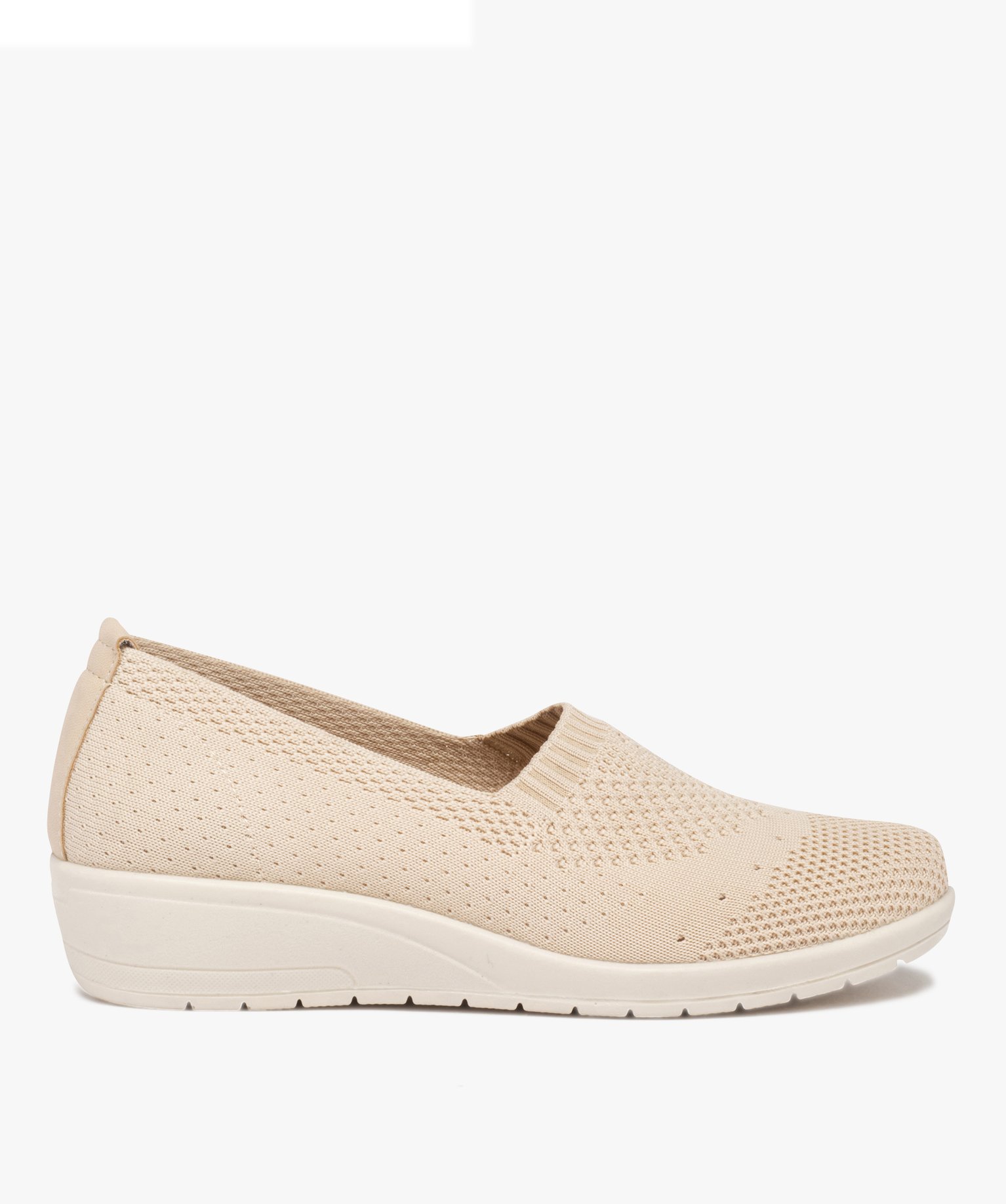 Mocassins femme confort unis en mesh à semelle compensée beige | GEMO