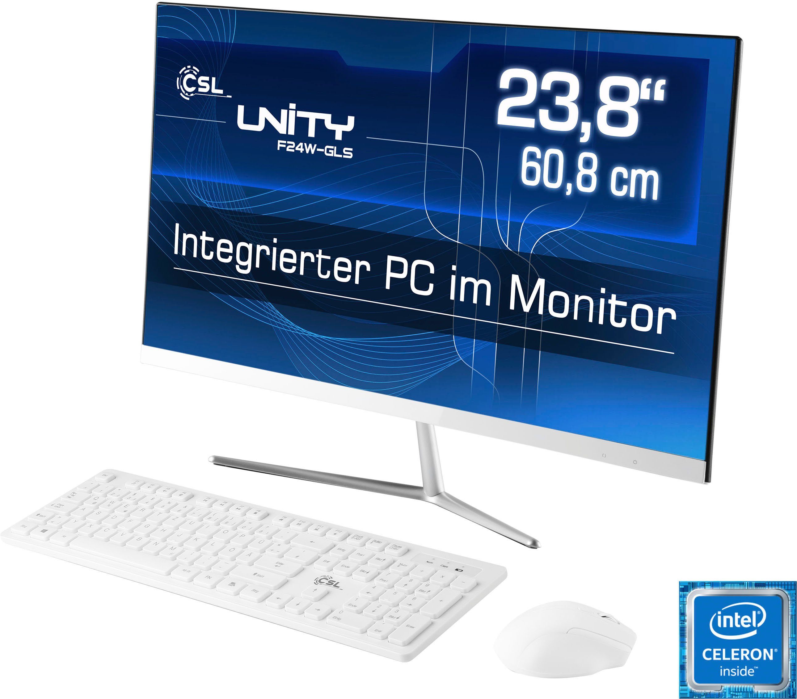 CSL Unity F24-GLS mit Windows 10 Pro All-in-One PC (23,8 Zoll, Intel Celeron N4120, UHD Graphics 600, 8 GB RAM, 1000 GB SSD)