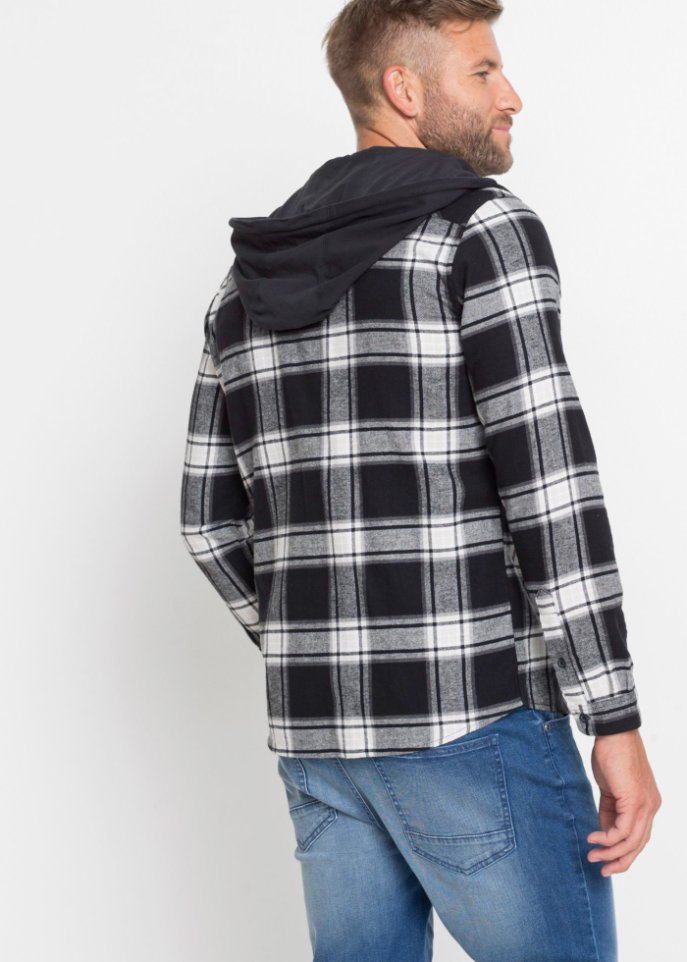Flanell-Langarmhemd mit abnehmbarer Kapuze