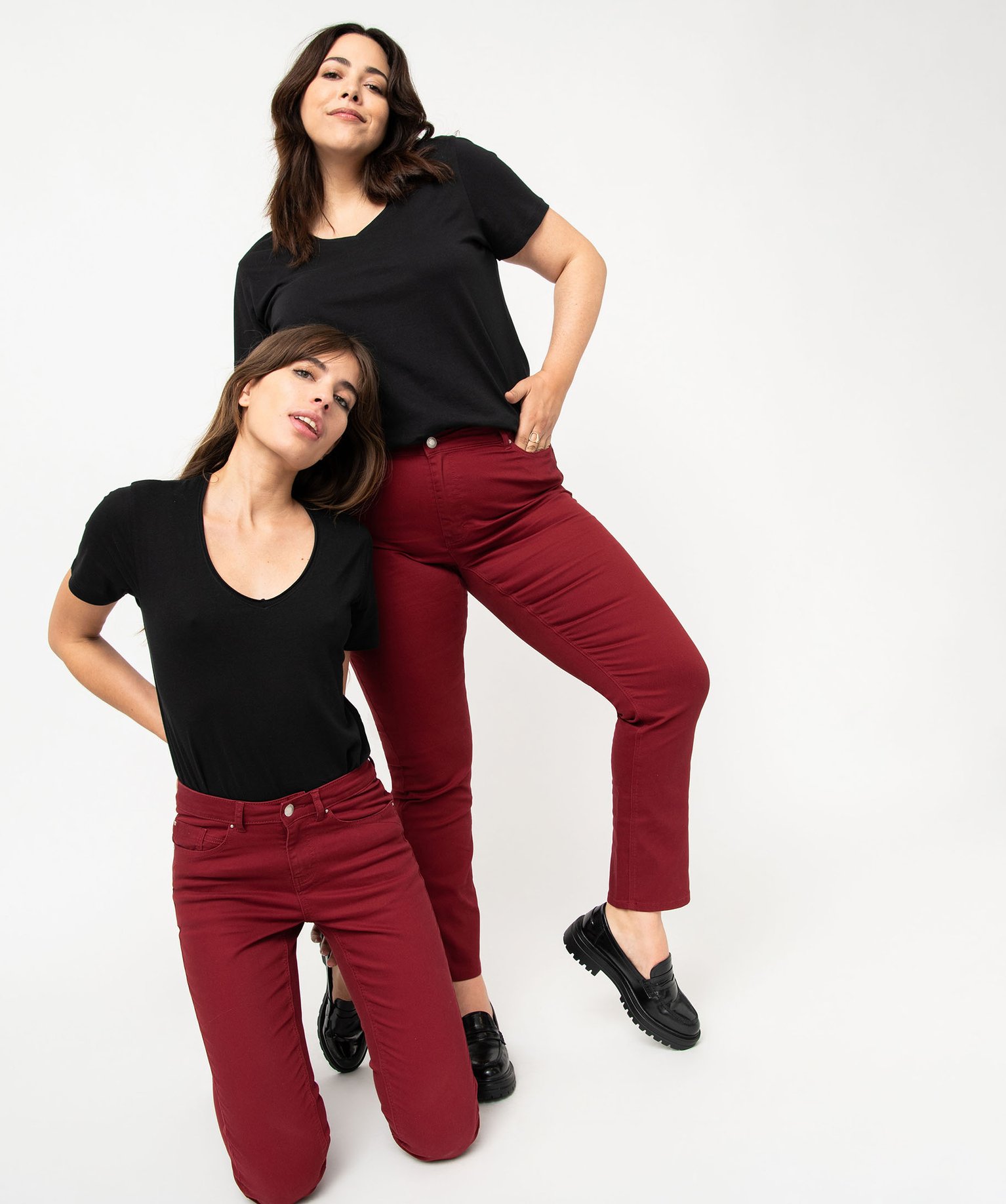 Pantalon femme grande taille coupe Regular rouge fonce | GEMO