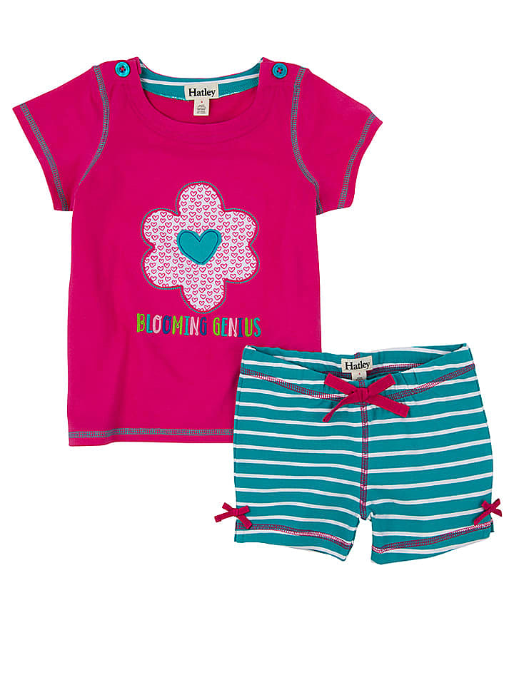 Hatley Set Outfit 🌸 Pyjama ⭐ Pink Türkis 🏵️ ....wurde gerne getragen... normale Waschspuren vorhanden....das Gummi von der Hose ist ein wenig ausgedehnt... sonst noch gut für eine weitere Runde günstig kaufen 128
