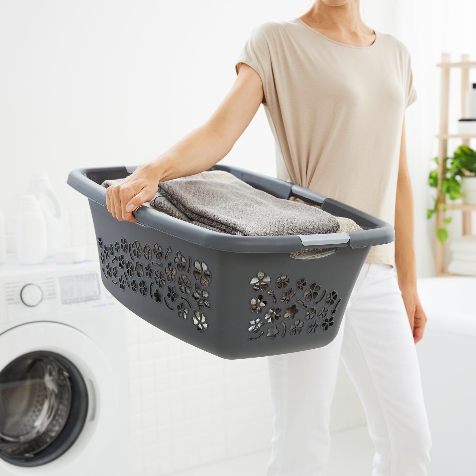 ROTHO Wäschekorb Flowers 3er-Set Wäschekorb 50l, Kunststoff (PP) BPA-frei (Wäschekorbset, 3er-Set), belastbare Tragegriffe