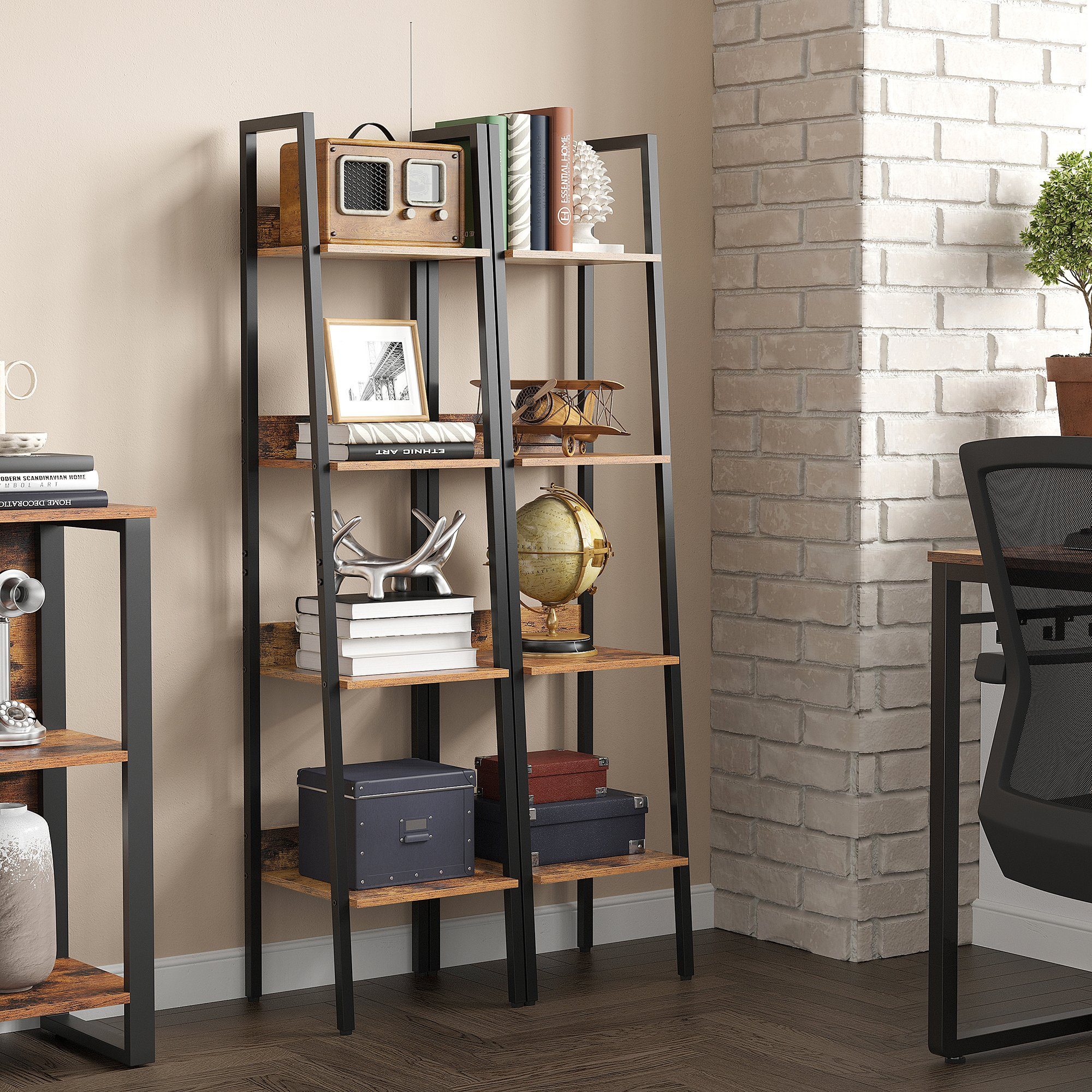 VASAGLE Standregal, Bücherregal, Leiterregal, 140/170 cm, Industrie-Design