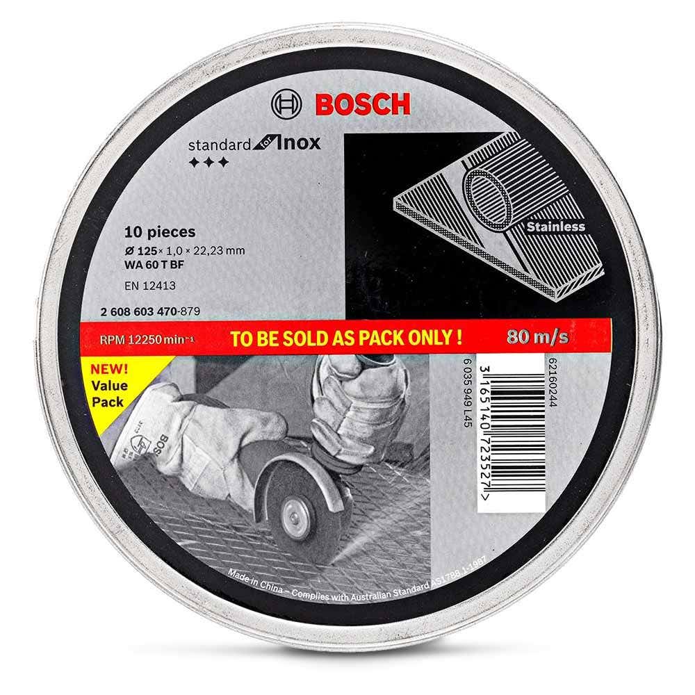 Disco de corte BOSCH 125 x 1,0 mm para aço e aço inoxidável – PADRÃO para aço inoxidável – 10 unidades 2608603470