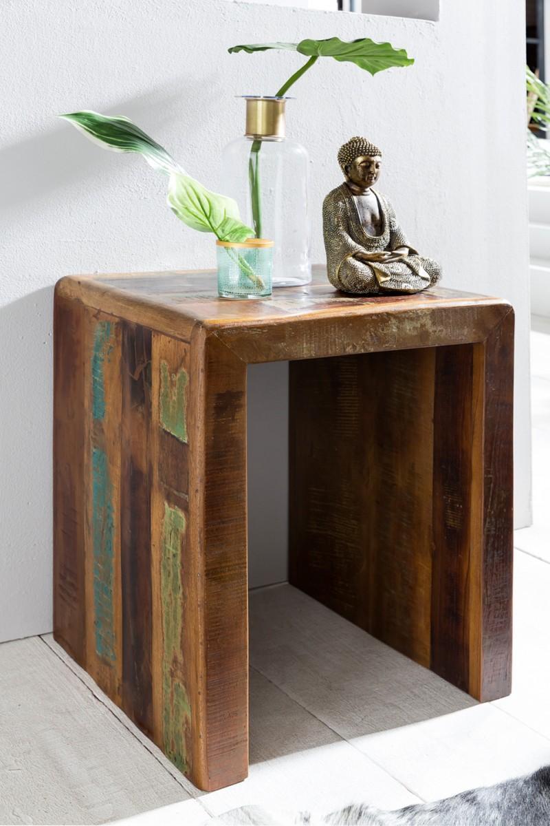 Wohnling Beistelltisch KALKUTTA 45 x 40 x 55 cm Mango Recycling Shabby
