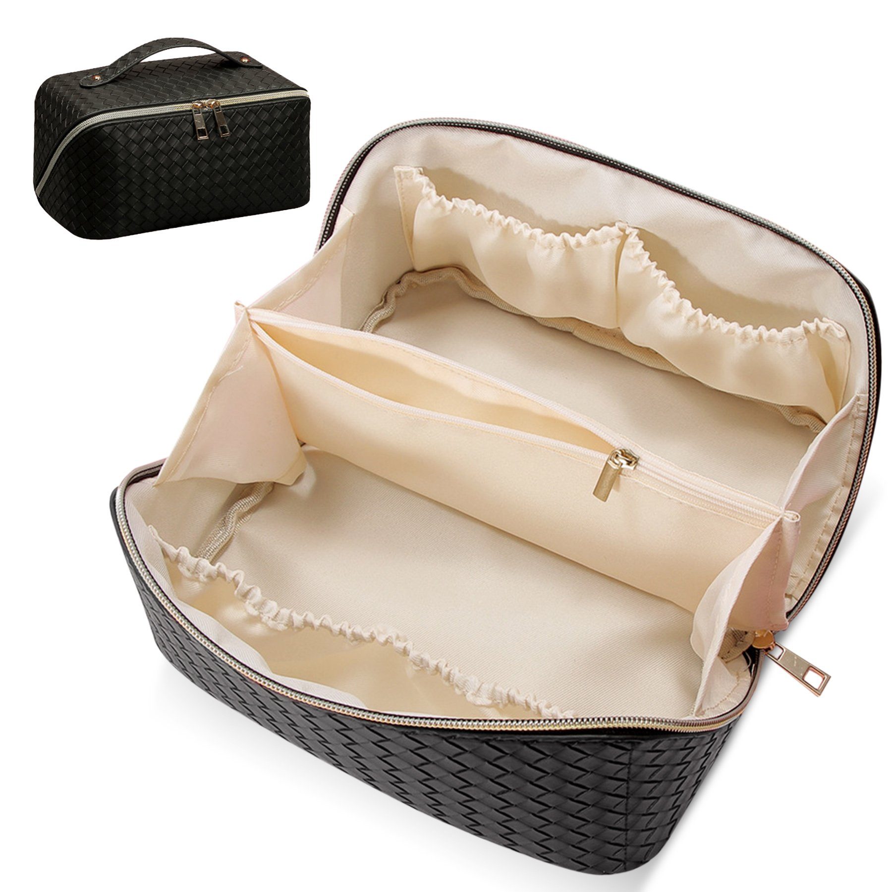 CALIYO Kosmetiktasche Groß Kapazität Kosmetiktasche Damen Mäppchen Make Up Bag Schminktasche, Federmäppchen Kosmetik Reise Täschchen Wasserdichter mit Fächern