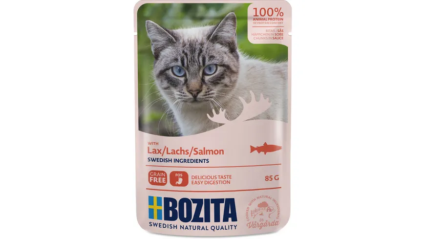 BOZITA Katzennassfutter Pouch Häppchen in Soße mit Lachs 85 g