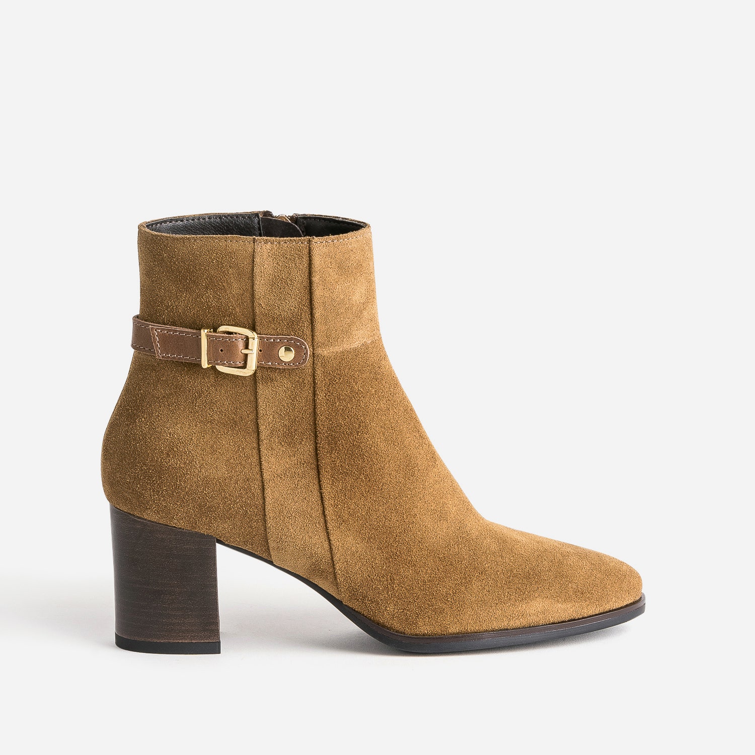 Boots talon camel en cuir velours