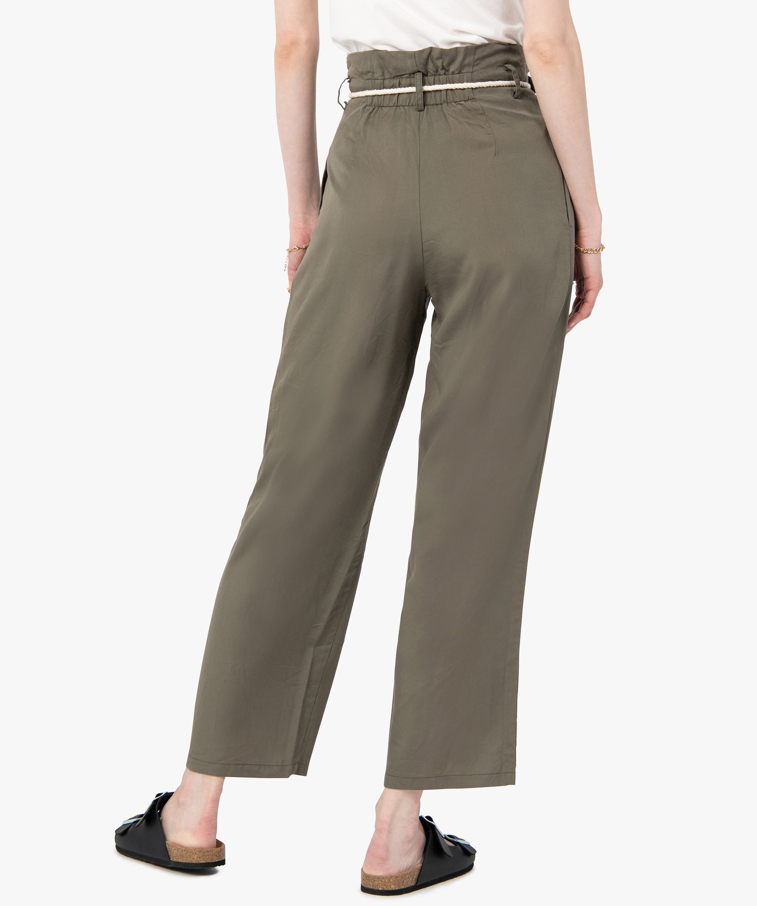 Pantalon femme en Lyocell avec ceinture en corde kaki | GEMO