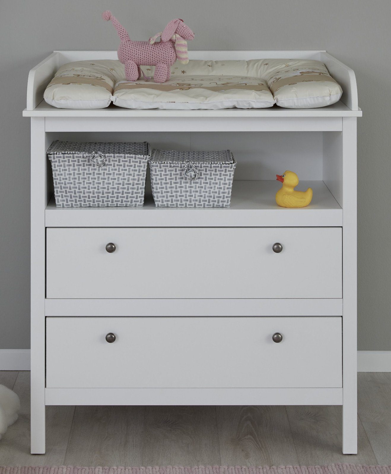 trendteam Babyzimmer-Komplettset Ole, (Set 3-teilig, Babybett, Wickelkommode und Kleiderschrank), neutral weiß, Landhaus modern