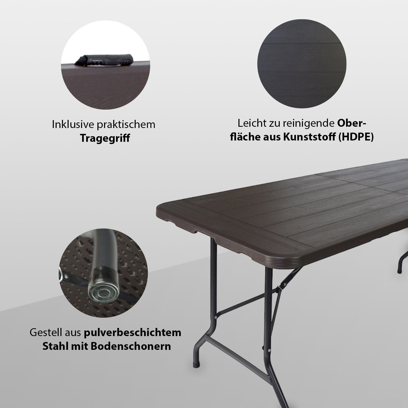 TRUTZHOLM Bierzeltgarnitur Buffettisch Klapptisch 180 x 75 cm Holzoptik klappbar Kunststoff Garte, (1x Produkt, 1-tlg)