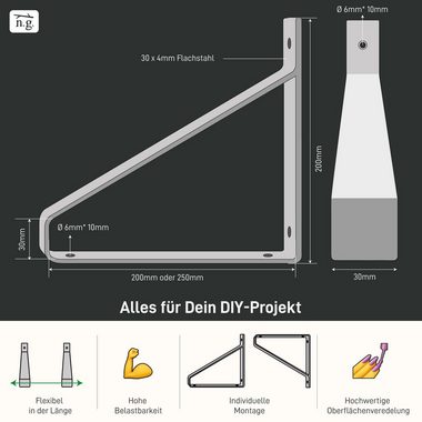 Natural Goods Berlin Wandregalhalter MITTE, 2-tlg., Regalhalterung, Winkelkonsole, Wandregal, Winkelträger, 200mm, Weiß