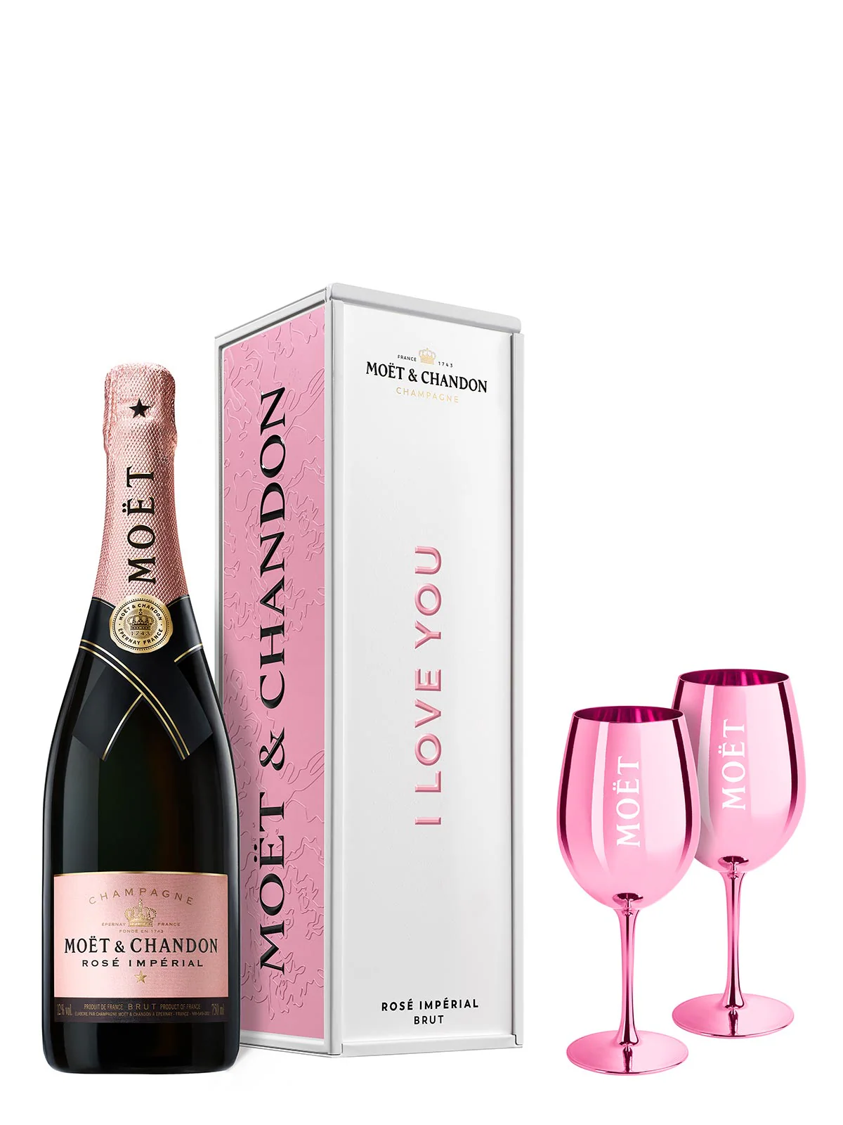 Moët & Chandon Rosé Impérial in „I Love You“  Geschenkbox aus Metall + 2 Gläser