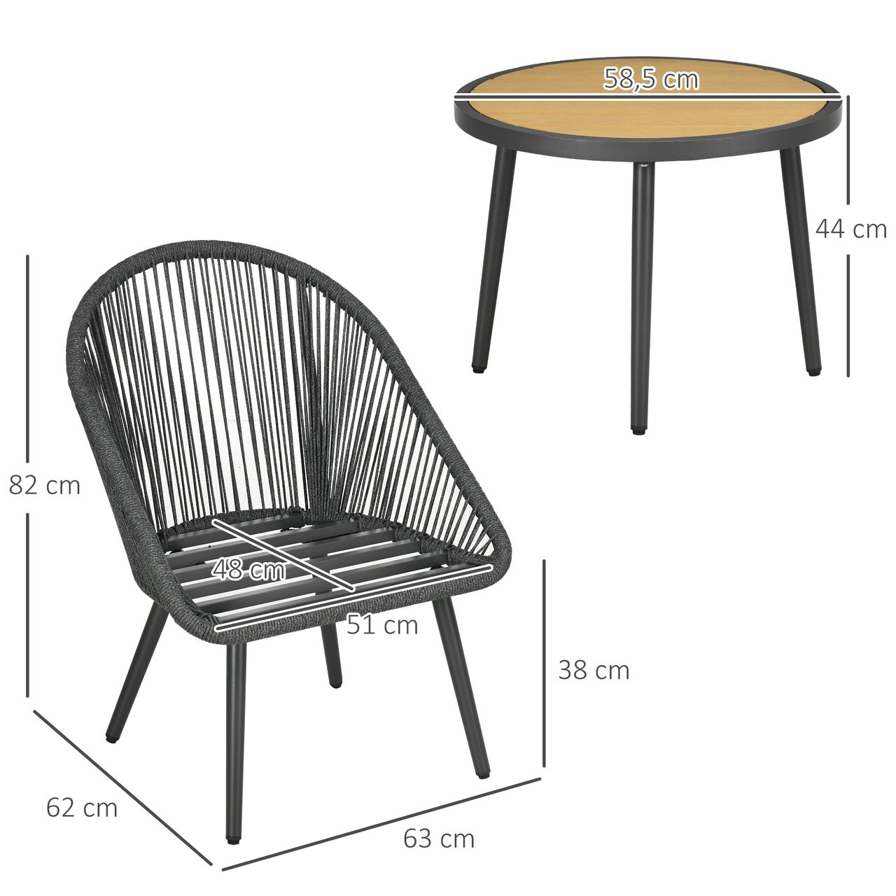 Outsunny 3-TLG. Gartenmöbel Set Rattan Balkonmöbel inkl. Tisch, 2 Stühle
