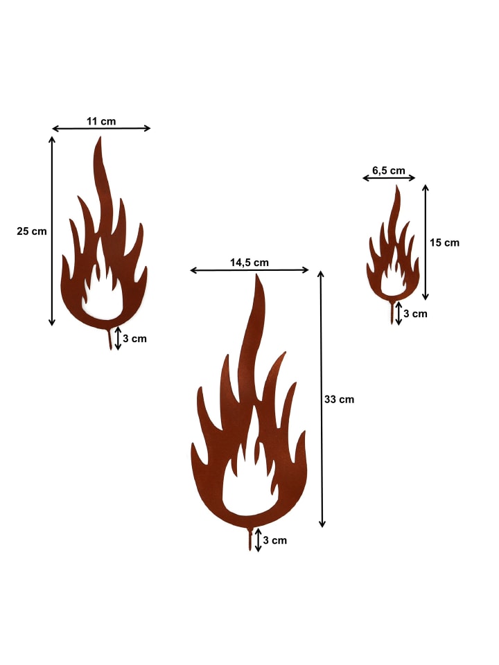UNUS 3er Set Gartenstecker Rost Flammen in Braun günstig kaufen onesize