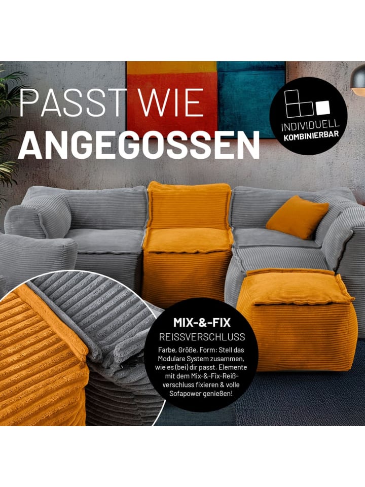 Lumaland LUMALAND Modulares Eckteil rechts aus der Cord-Reihe, 81x81x70 cm - Bezug soft & günstig kaufen onesize