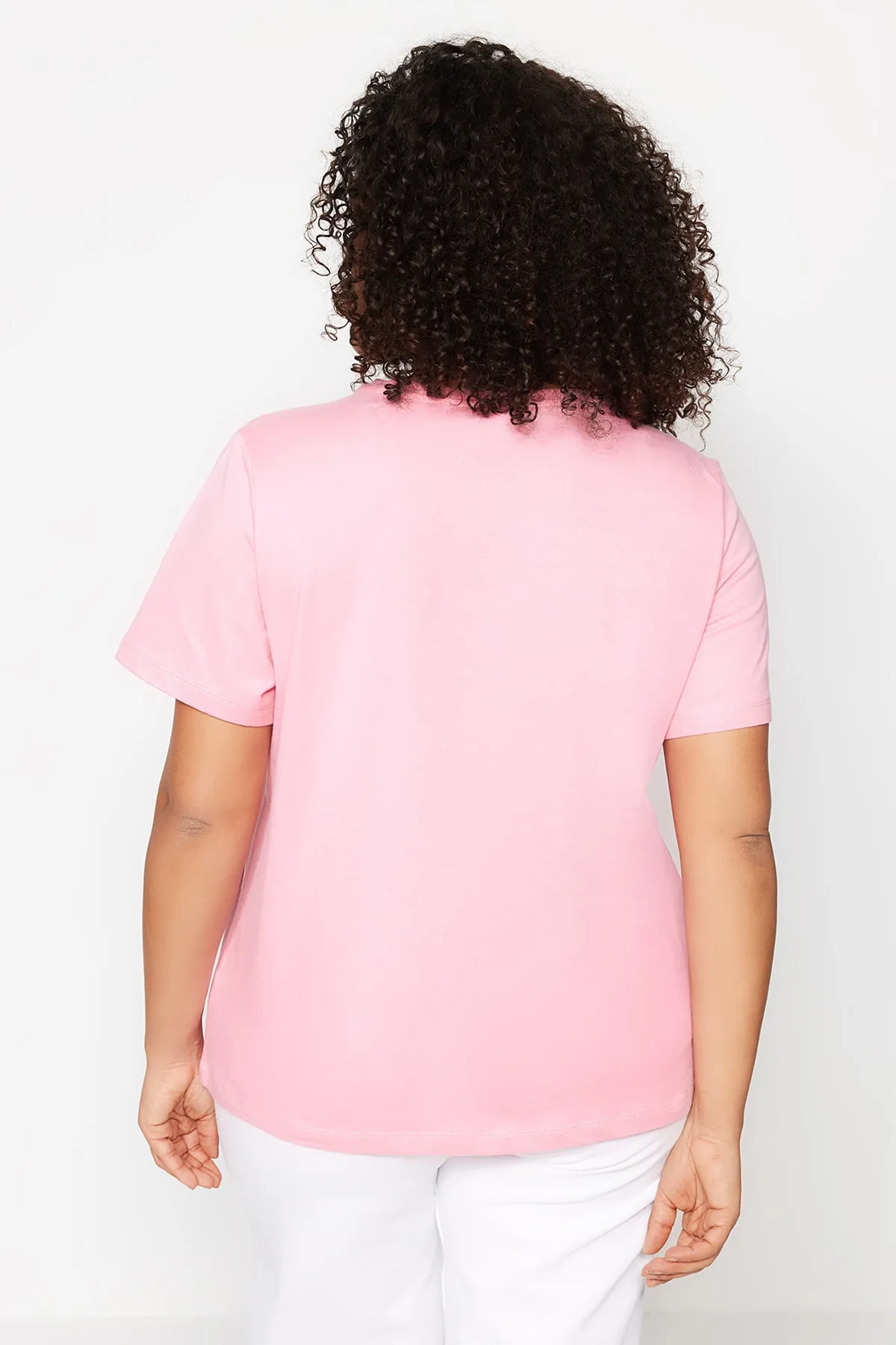Trendyol Curve  Rosa Basic-Strick-T-Shirt mit Rundhalsausschnitt TBSSS22TS0733