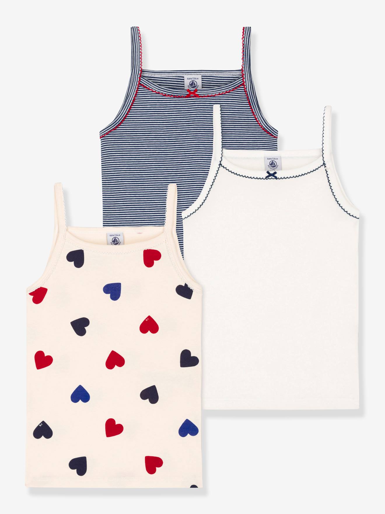 Lot de 3 chemises à bretelles coeur petite fille