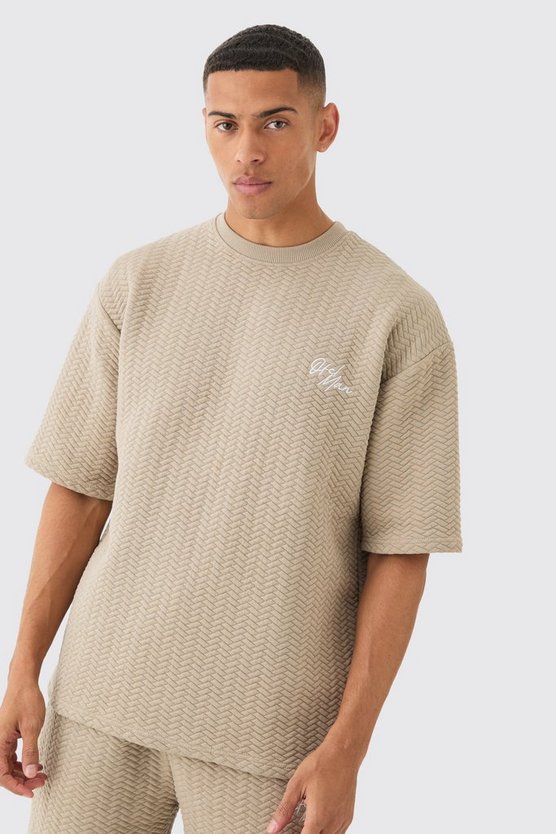 Gestepptes Oversize T-Shirt und Shorts mit Fischgräten-Print