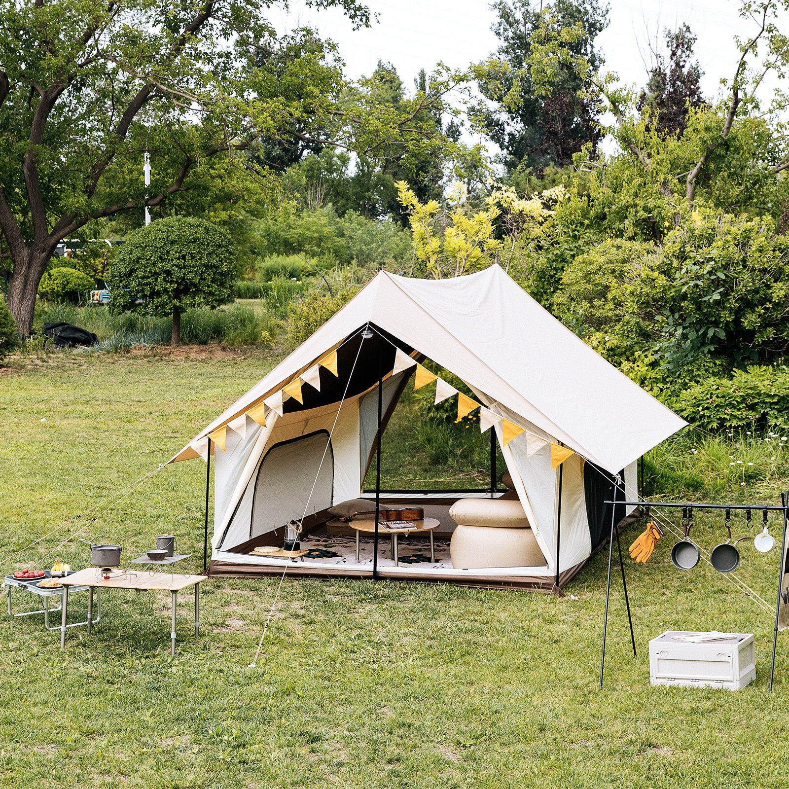 KingCamp Firstzelt Hauszelt Pinehouse 3-4 Personen, Familien Zelt Campingzelt Baumwolle