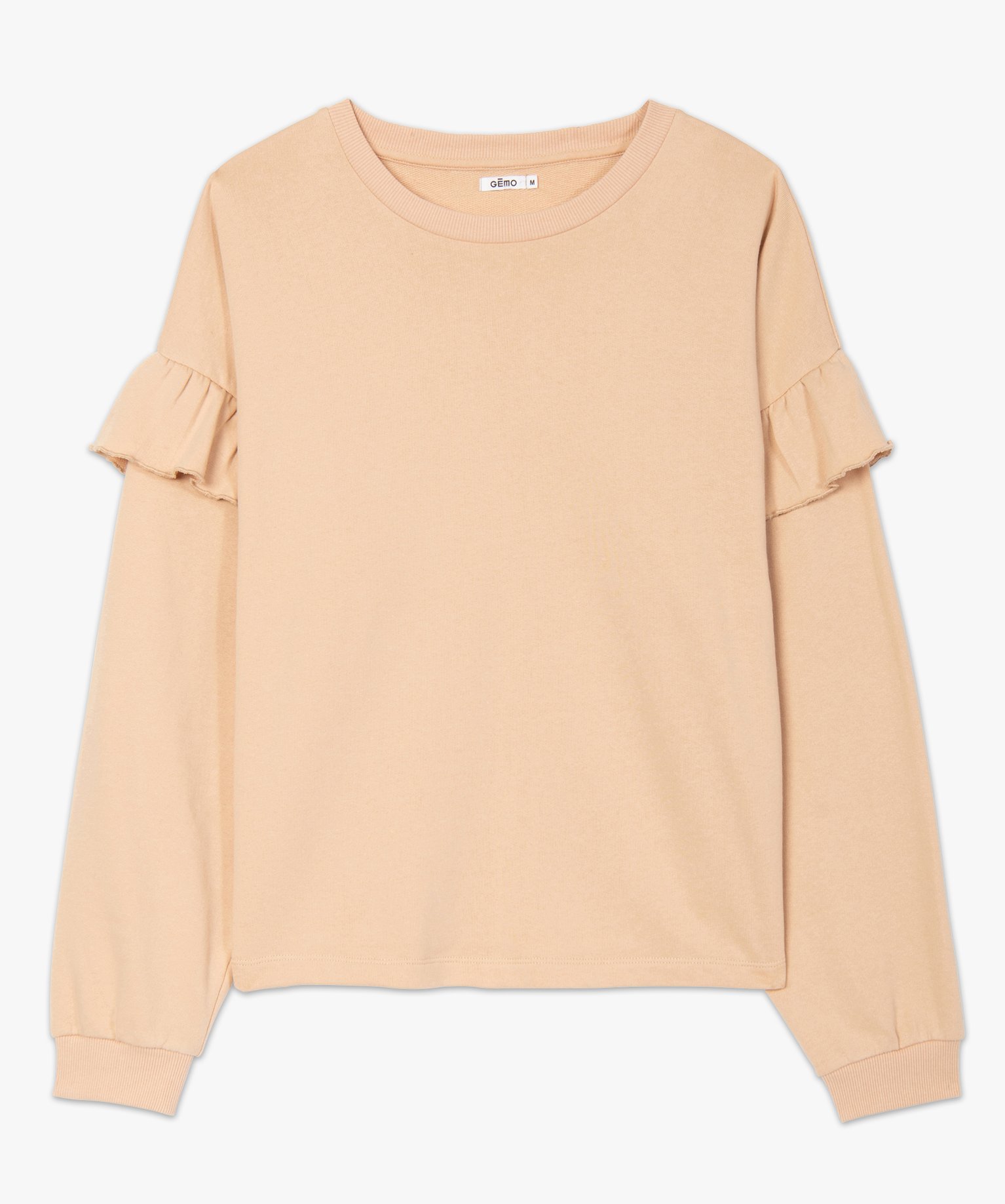 Sweat femme loose à manches volantées beige | GEMO