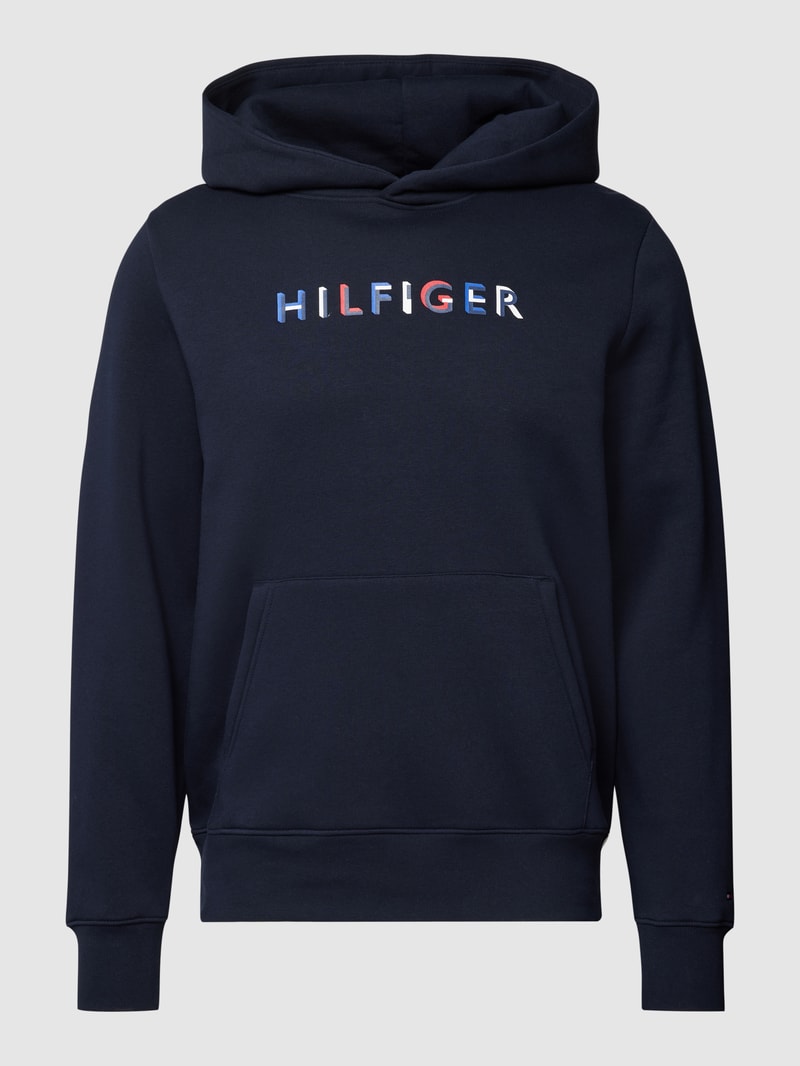 Hoodie mit Label-Print in marineblau