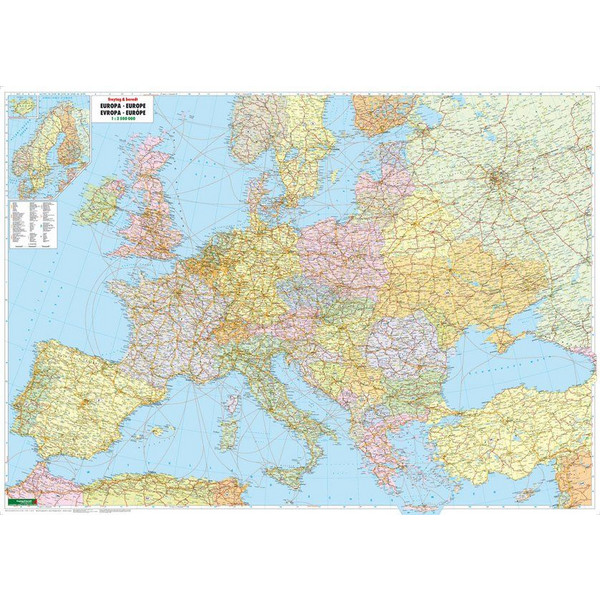 Europa politisch 1 : 3 500 000. Poster-Karte mit Metallbestäbung - Poster