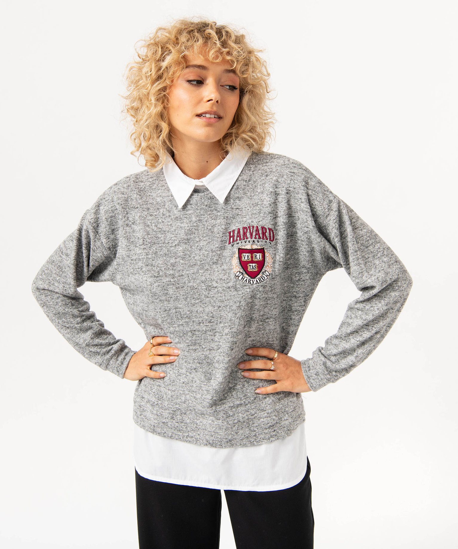 Pull avec chemise effet 2 en 1 femme - Harvard gris | GEMO