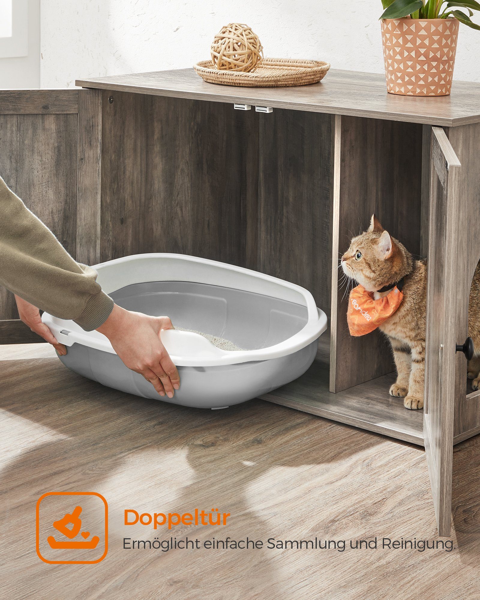 FEANDREA Katzentoilette, 80 x 53 x 49,2 cm, mit herausnehmbarem Trennwand
