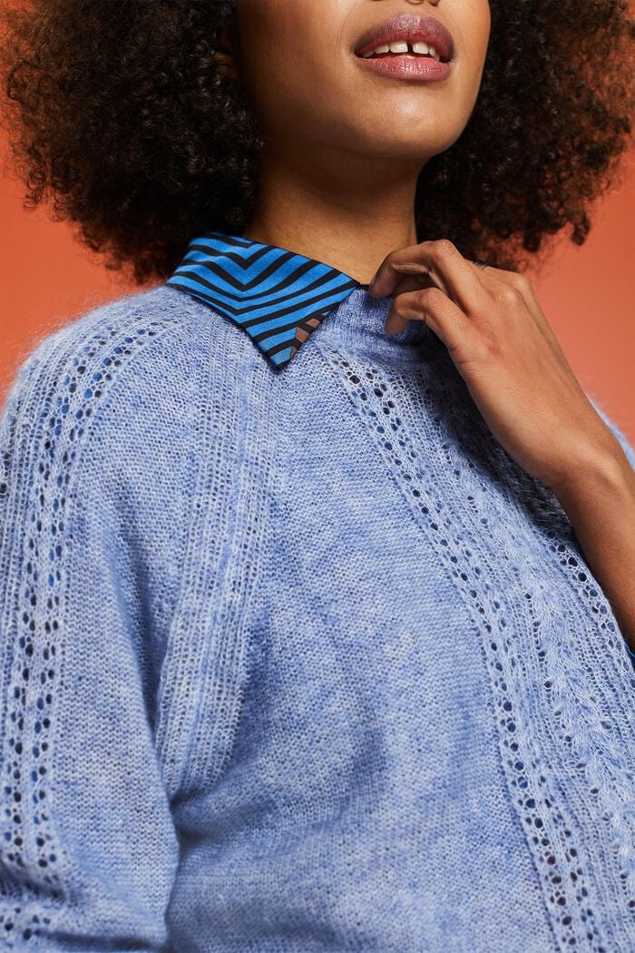 Pointelle-Strickpullover mit Rundhalsausschnitt