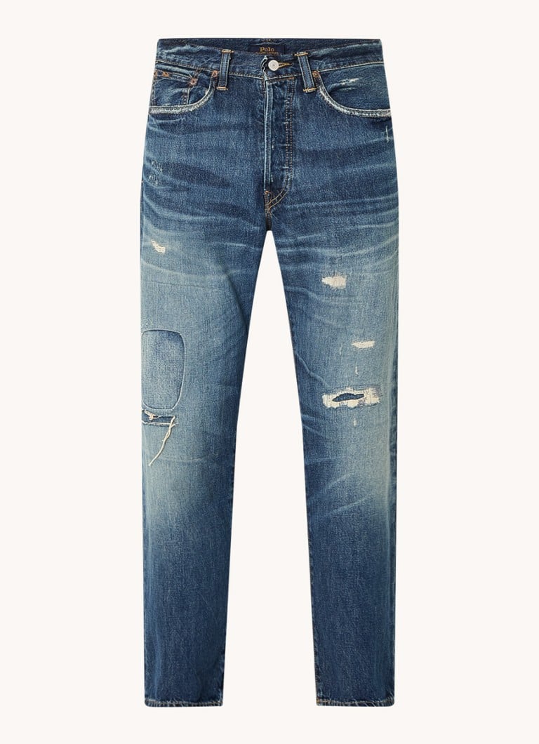 Blugi drepți de la Ralph Lauren, cu detalii uzate.