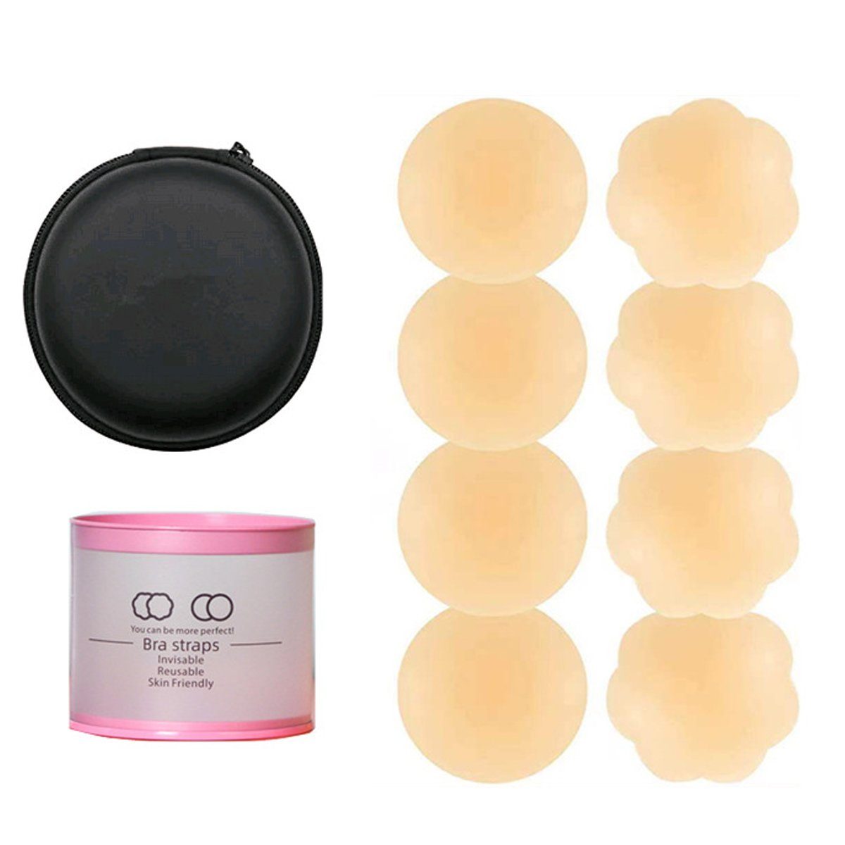 B.X BH-Einlagen 4-teiliges Set Pasties Frauen Brustwarzenabdeckungen Wiederverwendbar (4 Paar), Selbstklebend pads Silikon Brustwarzenlose Abdeckungen BH für Kleid