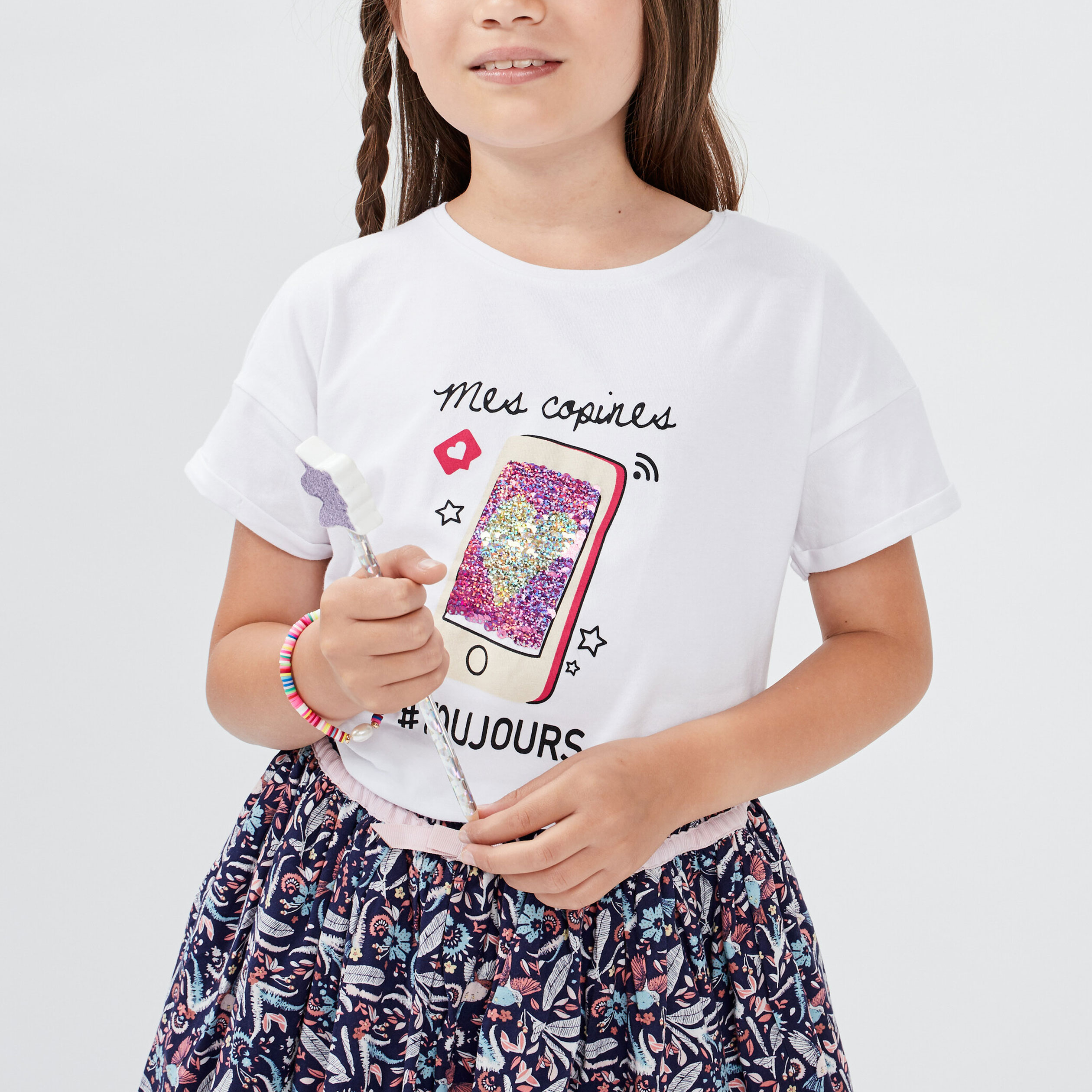 T-shirt manches courtes blanc fille | La Halle