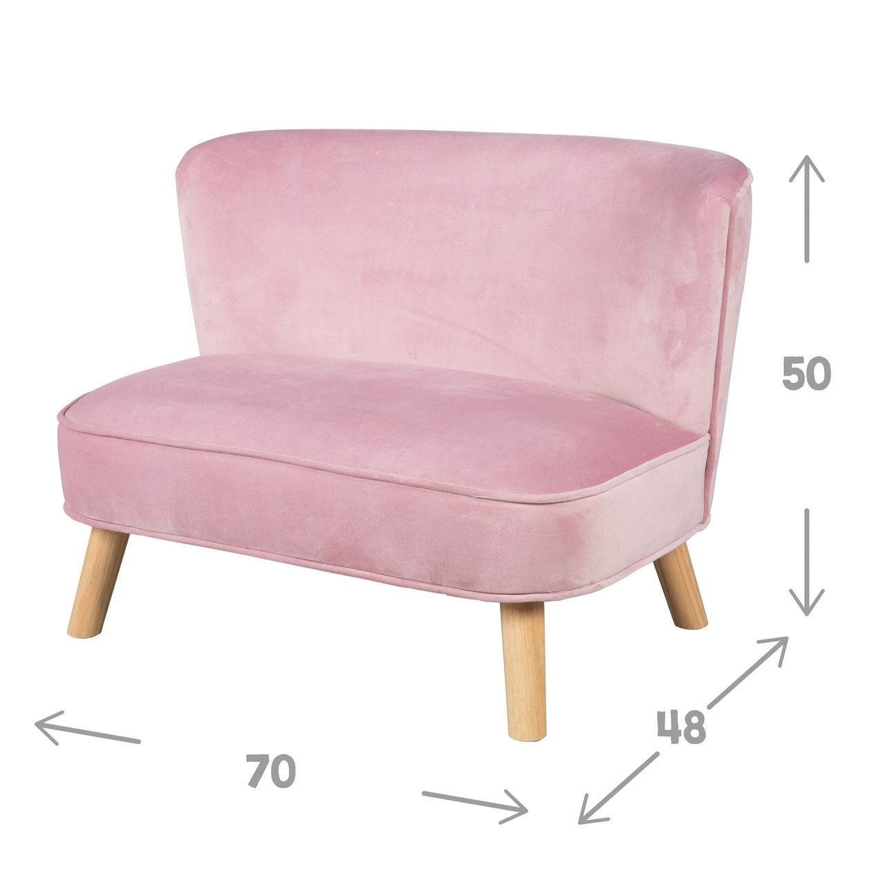 Roba Kindersofa „Lil Sofa“, bequeme Kindercouch mit stabilen Holzfüßen und Samtstoff in Mauve