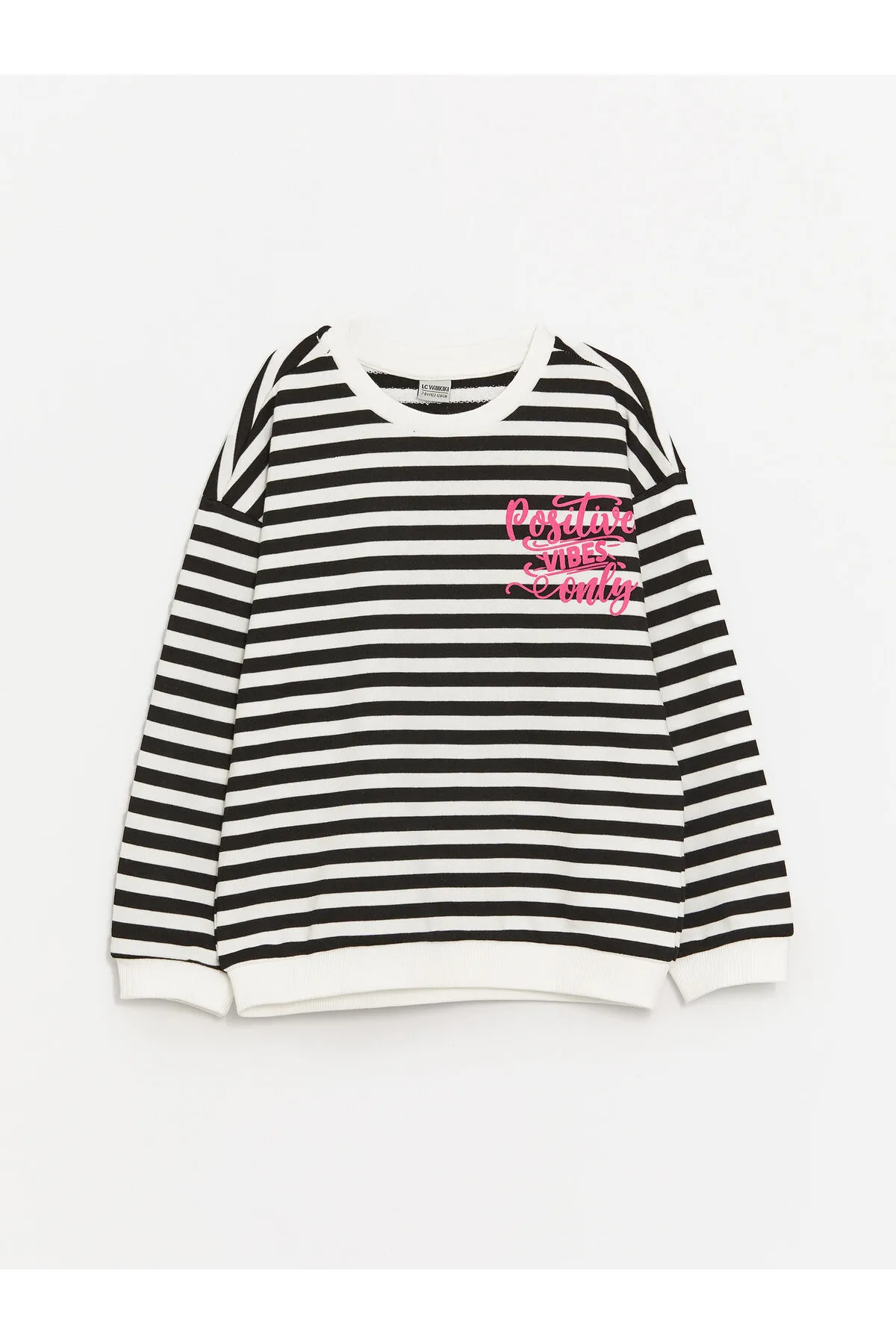 LC Waikiki  Gestreiftes Langarm-Sweatshirt für Mädchen mit Rundhalsausschnitt