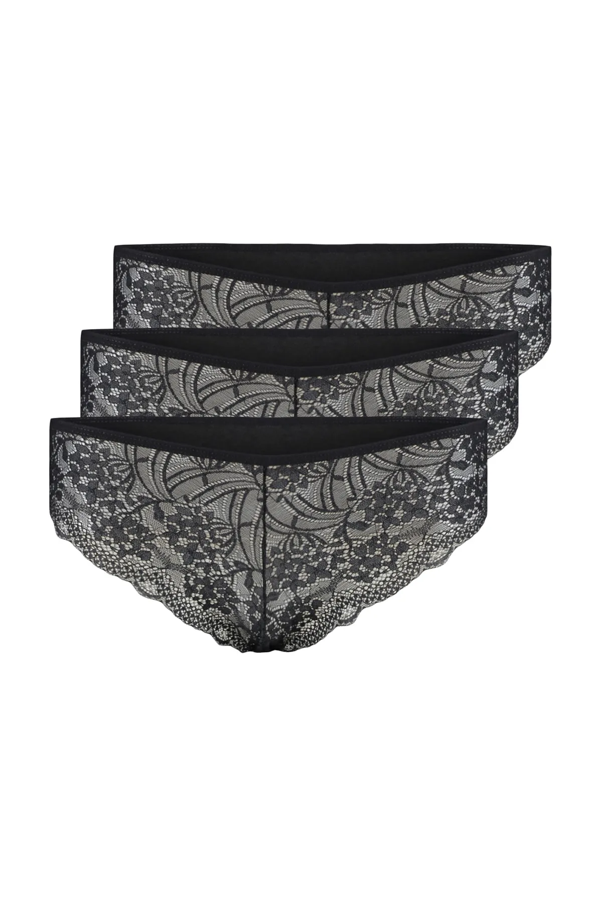 Trendyol Collection  Schwarze brasilianische Strickhöschen aus Baumwolle im 3er-Pack mit Spitzendetail THMAW21KU0008